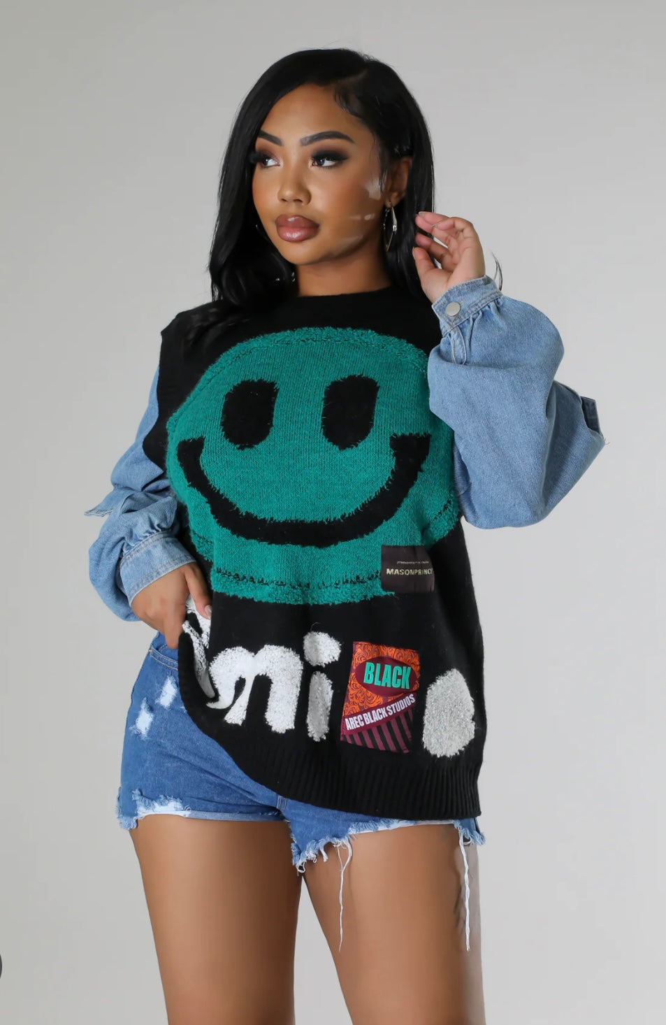 Smiley Denim Mix Sweater